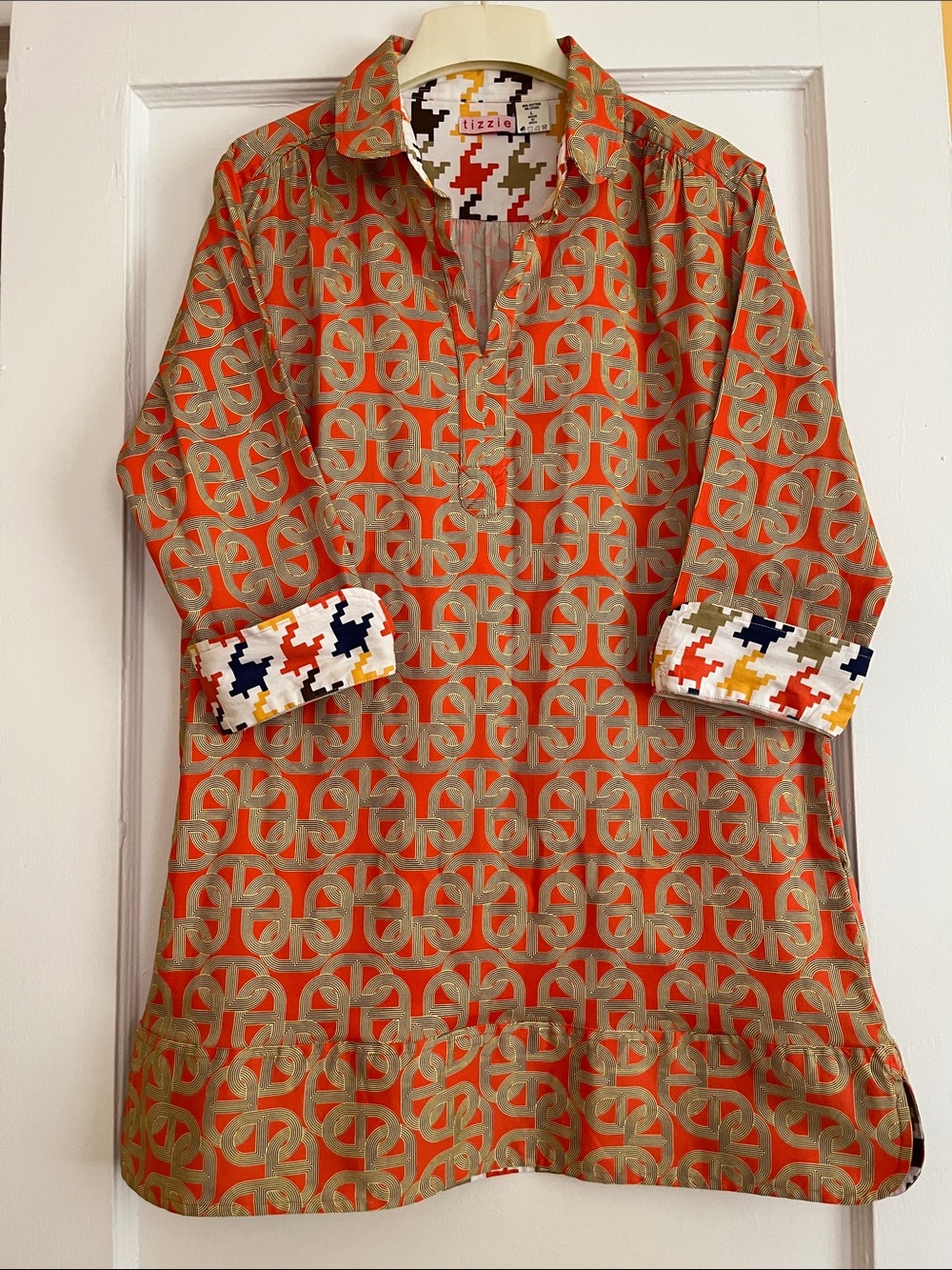 Orange & Tan Geometric Tunic Dress - Lizzie Casual Women’s Dress